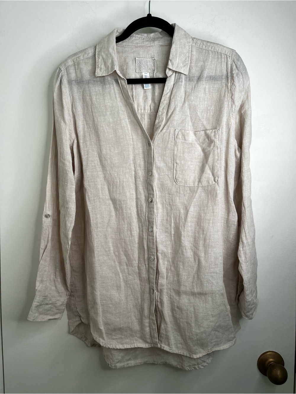 Sigrid Olsen Womens 100%Linen Button Up Shirt Size M Beige Neutral Coastal Beach